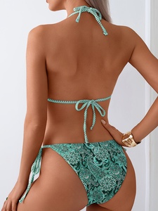 Conjunto de bikini estampado para mujer, sujetador triangular con lazo lateral, lencería de secado rápido para vacaciones en la playa - Product Image 5