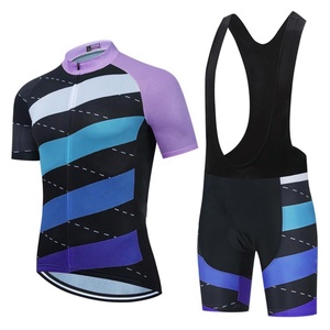 Ensemble maillot et short de cyclisme pour homme, noir, violet, bleu, rayé, impression par sublimation, vêtements de performance - Product Image 1