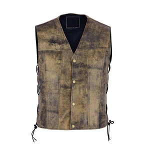 <b>Men's</b> Plus Size Vintage Washed V-Neck <b>Vest</b> Single Breasted Button Closure Outer Wear Regular Fit Canvas Material - Product Image 1