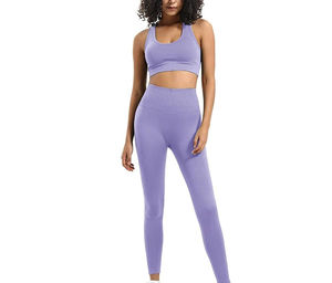 Women's Yoga Set Customized High Quality Seamless <b>Lace</b> 2-Piece Breathable Lightweight Four-Way Stretch Solid <b>Elastic</b> Waist - Product Image 1
