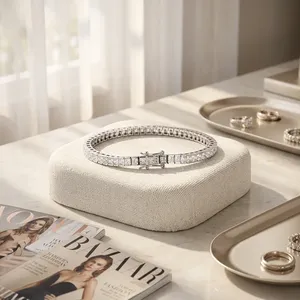 Pulsera de Diamantes Cultivados en Laboratorio con Corte Princesa de Lujo, 8.28 Ct, 7 Pulgadas, Chapada en Oro Blanco, Certificada por IGI, Oro de 14k, Estilo Hiphop - Product Image 4