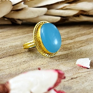 Market Favorite Boho Blue Chalcedony <b>Rings</b> Tribal Brass <b>Rings</b> for Women 18k Gold Plated Rope <b>Statement</b> for Wholesale/OEM/ODM - Product Image 1