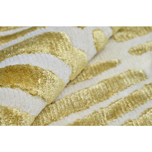 Tapis moderne tufté à la main motif soleil, mosaïque or ochre et blanc, lignes radiales, mélange soie et laine, à poils ras, pour décoration de salon de luxe - Product Image 5