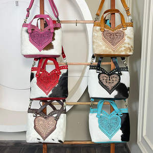Sacs à main en cuir de vachette artisanal de qualité supérieure, sacs à bandoulière en cuir véritable en forme de cœur rouge mignon, sacs fourre-tout de grande capacité - Product Image 5