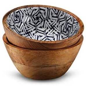 Bol de service en bois de manguier émaillé imprimé sur mesure en gros |   Bol à salade décoratif en bois de qualité alimentaire |   Vaisselle artisanale indienne - Product Image 6