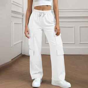 Wholesale Women Street Fashion Multi Pocket <b>Cargo</b> Pants High Waist Straight Leg Loose Fit Slimming Casual Trousers for Women - Product Image 4