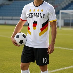 Maillot de football allemand pour homme, col en V, sans manches, blanc, imprimé par sublimation, respirant, en polyester, coupe classique pour adulte - Product Image 5
