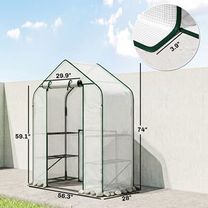 Serra Portatile con Copertura in PE Resistente ai Raggi UV, 6 Ripiani, Porta Avvolgibile, Vetro Temperato, Materiale PVC per Esterni, Colore Bianco - Product Image 3