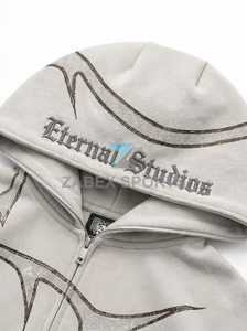 Sudadera con Capucha y Cremallera para Hombre, Personalizada OEM ODM, con Pedrería, de Algodón Grueso Premium, de Secado Rápido, Transpirable, Estilo Casual Urbano - Product Image 1
