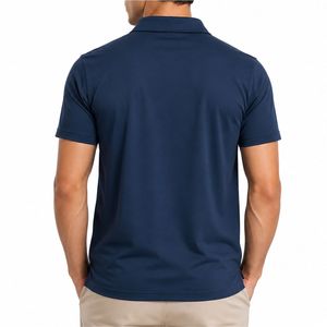 Men's Navy <b>Blue</b> Short Sleeve Knitted <b>Polo</b> <b>Shirt</b> Regular Fit Button Collar Solid Color Casual Style - Product Image 2
