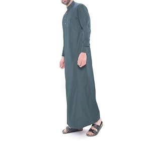 Wholesale Premium Cotton Stand Collar Modest <b>Men's</b> Loose Fit <b>Thobe</b> Islamic Eid Plus Size Floor Length Short Sleeve Quick Dry - Product Image 1
