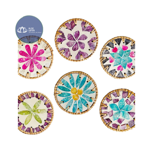 AVAILABLE Sustainable Rattan Ceramic Coaster Round Drink <b>Mat</b> <b>Table</b> Decor Supply - Product Image 2