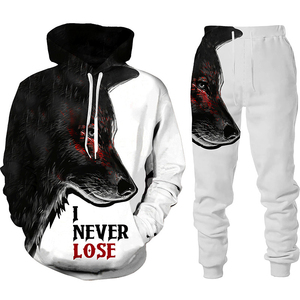 Ensemble de survêtement unisexe à capuche avec imprimé graphique intégral Teh Lion 2 en 1, vêtements décontractés de printemps, polyester/coton mi-lourd avec cordon de serrage - Product Image 4