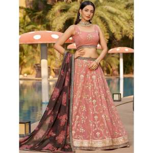 Georgette Pink Thread Work Lehenga Choli for <b>Wedding</b> Functions - Product Image 5