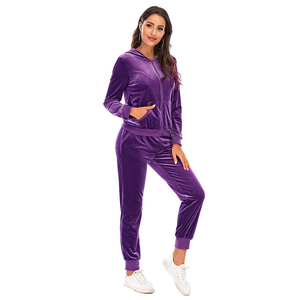 Ensemble de survêtement en velours avec fermeture éclair et logo personnalisé, nouvelle tendance pour femmes, tenue de jogging en velours 2 pièces pour l'hiver - Product Image 5