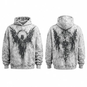 Sudadera con Capucha y Estampado de Ángel Gótico para Hombre, Corte Regular, Tejido de Poliéster, para Otoño, con Bolsillo Frontal - Product Image 1