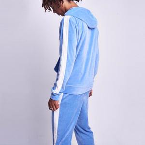 Survêtement de sport pour homme en velours bleu, personnalisable avec logo, marque privée, tendance - Product Image 5