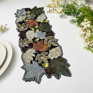 Navy Blue Modern Floral Beaded <b>Table</b> <b>Runner</b> Scalloped Design Handmade Embroidered <b>Dining</b> <b>Table</b> Decor Wedding Customizable - Product Image 5