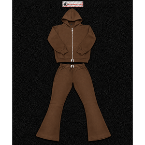 Ensemble de survêtement marron pour homme : sweat à capuche zippé et pantalon évasé – Tenue décontractée deux pièces pour le sport et le streetwear – Vente en gros personnalisée - Product Image 5