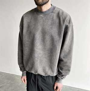 Sweat-shirt et sweat à capuche sans capuche personnalisés en molleton 400g, style vintage, col montant, coupe oversize, effet usé, streetwear, délavé à l'acide - Product Image 1