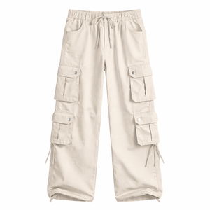 Pantalones Cargo Beige de Pierna Ancha para Mujer, Corte Holgado, Algodón Twill, Estilo Urbano, Multibolsillos, Casual, para Exteriores, Moda Y2K - Product Image 3