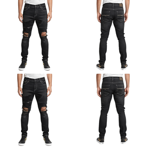 Pantalon en jean premium pour homme, effet vieilli, avec empiècements renforcés, en tissu de coton épais et coupe moderne. - Product Image 4