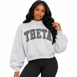 Sudadera de cuello alto personalizada al por mayor TBSIGMA para mujer, con bordado griego de chenilla, de algodón polar, corte holgado - Product Image 1