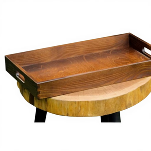 Plateau de service rectangulaire en bois d'acacia rustique classique avec poignées, provenant d'un fournisseur indien. - Product Image 1