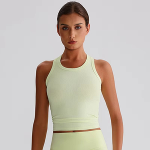 Camiseta sin mangas acanalada para mujer, chaleco deportivo para gimnasio, top de yoga sin mangas, ropa deportiva elástica y transpirable, logotipo personalizado, marca privada - Product Image 2