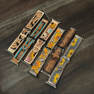 Latest Floral Design Hand Tooled Leather <b>Watch</b> Strap Hand-Stitched Genuine Leather Smart Band Durable <b>Watch</b> Wristband for Unisex - Product Image 5