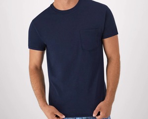T-shirt à manches courtes bleu marine pour homme, coupe classique, design décontracté avec poche - Product Image 1