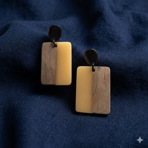Trendy Dual Material <b>Silver</b> Plated Earrings with Hand Finished Resin and Wooden Elements Featuring Swirl Design for Women - Product Image 1