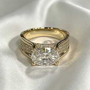Bague audacieuse en or massif 14 carats avec diamant ovale de 2,00 carats, pavé large, cultivé en laboratoire – Cadeau de surprise pour les amoureux - Product Image 5