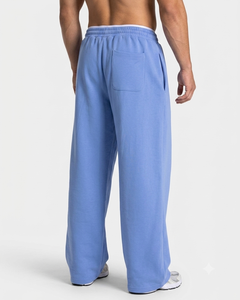 Conjunto Deportivo Azul Azur para Hombre, Talla Grande, con Líneas en Contraste, Sudadera con Capucha de Felpa de Algodón de Primera Calidad y Pantalones Deportivos de Pierna Ancha - Product Image 5