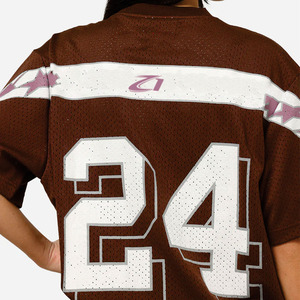 เสื้อฟุตบอลอเมริกันแบบตาข่ายย้อนยุค OEM ทรงโอเวอร์ไซส์ สีน้ำตาล เสื้อกีฬาระบายอากาศได้ดี ผลิตจากโพลีเอสเตอร์ ชุดฝึกซ้อมทีม รับผลิตตามสั่ง - Product Image 2
