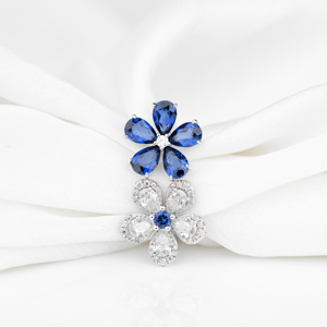Bague élégante pour femme en argent sterling 925 avec saphir bleu et fleur blanche, taille poire, halo, bijou raffiné, cadeau pour elle - Product Image 1