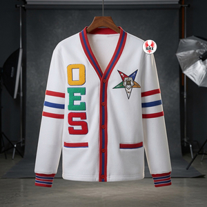 Order of Eastern Star Embroidered <b>Cardigan</b> Vintage Knitted <b>Sweater</b> V Neck Slim Fit Soft Cottagecore Elegant White Knit <b>Cardigan</b> - Product Image 1