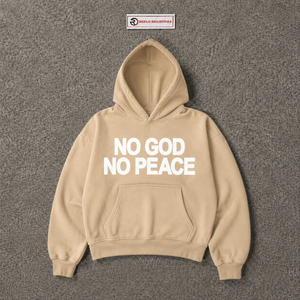 Sudadera con Capucha Gráfica Oversize Unisex Beige 'No God No Peace' Estilo Urbano Casual para Hombre y Mujer, Top con Capucha de Moda Atrevida - Product Image 5