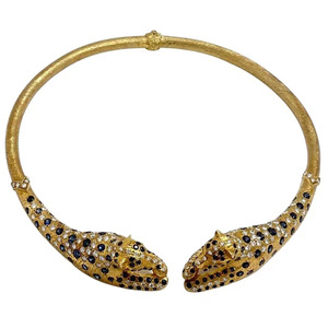 Collier ras du cou plaqué or 24 carats motif léopard, serti de diamants, en alliage de zinc, style vintage, chaîne serpent pour femme - Product Image 1