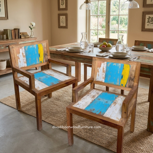 Silla de Comedor Rústica Resistente Hecha a Mano con Brazos de Madera de Barco Reciclada, Ecológica, Color Original Antiguo, para Interiores y Exteriores, Hotel y Hogar - Product Image 5