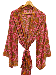 Robe en soie longue jusqu'aux chevilles, robe multicolores, robe de nuit, robe indienne vintage en soie recyclée, kimono en sari - Product Image 1