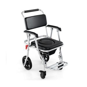 Sedia a rotelle pieghevole in alluminio da 10 pollici con capacità di 150 kg, per letto/doccia/sedile WC rialzato, design antiruggine per anziani - Product Image 2