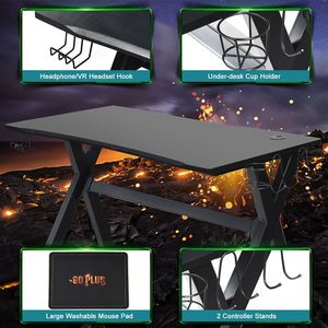 Escritorio para Juegos con Superficie de Fibra de Carbono LED, Portavasos y Soporte para Auriculares para Oficina en Casa - Product Image 6