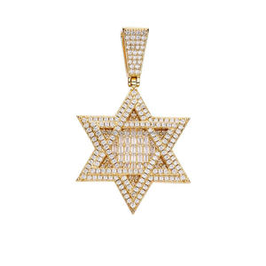 Statement Star Necklace Pendant With Two Tone Gold and White Moissanite Stones - Product Image 1