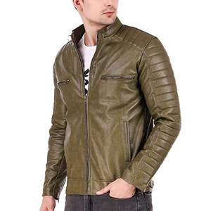 Men's Red PU <b>Leather</b> Moto Biker <b>Jacket</b> Stand Collar Zipper Closure Regular Fit <b>Long</b> Sleeve Solid Color Winter Wear Front - Product Image 3