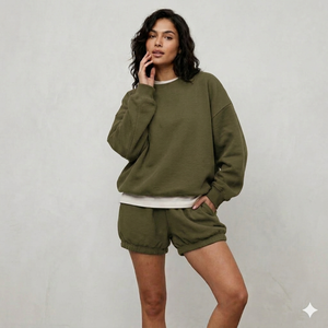Conjunto de Top de Cuello Alto y Pantalones Cortos para Mujer, Tela Suave, Corte Relajado, Fácil de Usar, Atuendo Diario Informal - Product Image 1