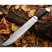 Outdoor Bowie-mes van superieure kwaliteit, handgesmeed Damascus staal, Rambo Bowie-mes, messing beschermkap, houten & hoornen handvat, leren schede