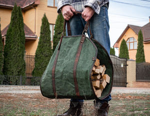 Porte-bûches en cuir, sac à bûches, support à bûches pour la maison, porte-bûches en toile personnalisé, porte-bûches en cuir - Product Image 1