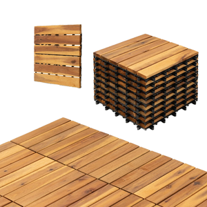 Dalles de terrasse extérieures carrées en WPC Acacia, lisses, imperméables et antidérapantes, 300x300mm, double verrouillage, garantie 5 ans pour jardin - Product Image 1
