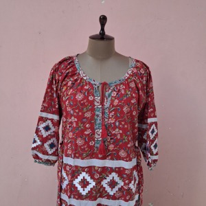 Robe longue élégante pour femme, tendance et très vendue, à manches longues, col en U, imprimé floral, broderie en coton, style décontracté vintage - Product Image 4